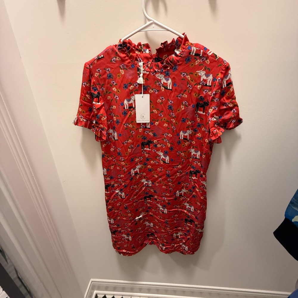 NWT Anthropologie Brand Corey Lynn Calter Red Elephant Floral Dress Size Small